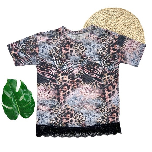 ASOS Y2K 90’s Funky Wild Lace Animal Print Leopard Zebra T-Shirt size 4 - Picture 1 of 15